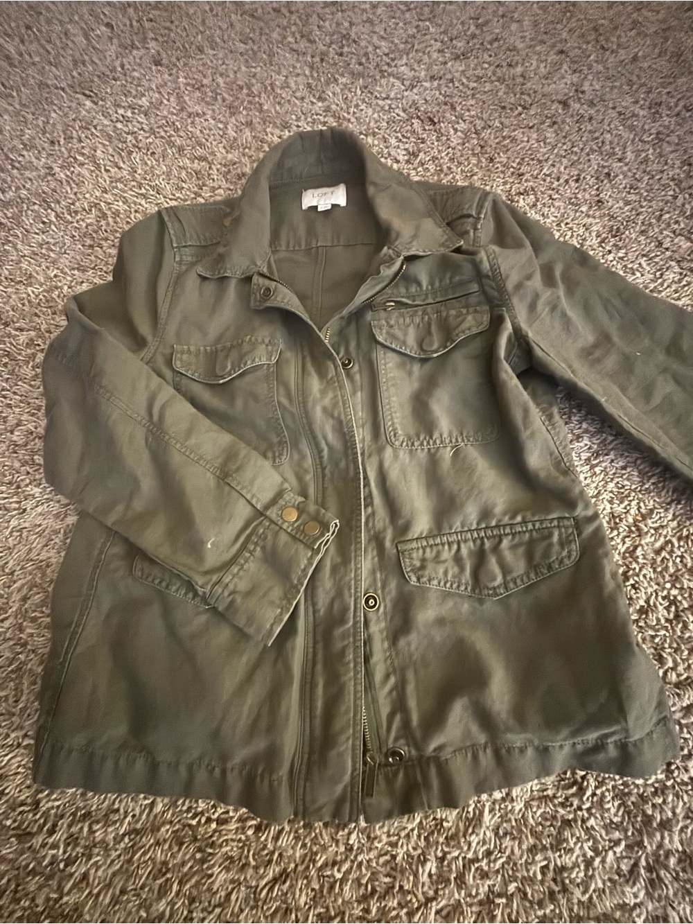 Lightweight Olive Utility Jacket - Ann Taylor LOFT linen safari jacket M